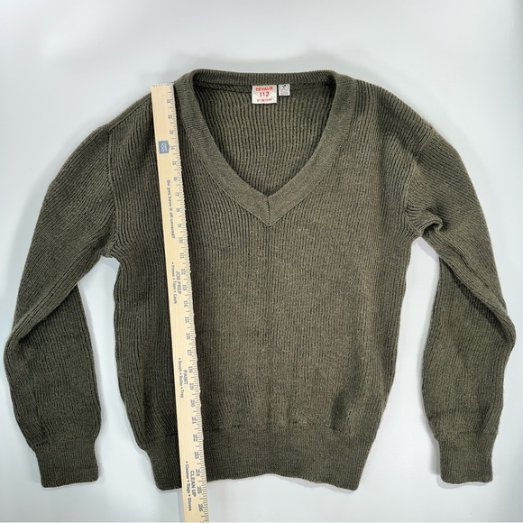 Devaux Vintage French Military V Neck Ribbed Knit Sweater Green Size 112 - Picture 7 of 9